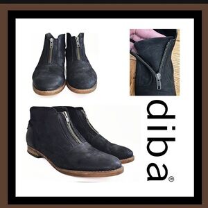Diba Black Leather Front Zipper Ankle Booties Size 8​